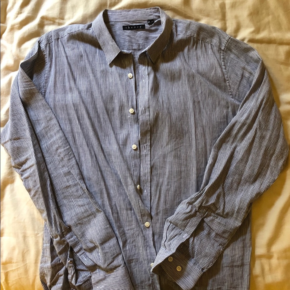 Blue and white stripe linen cotton shirt